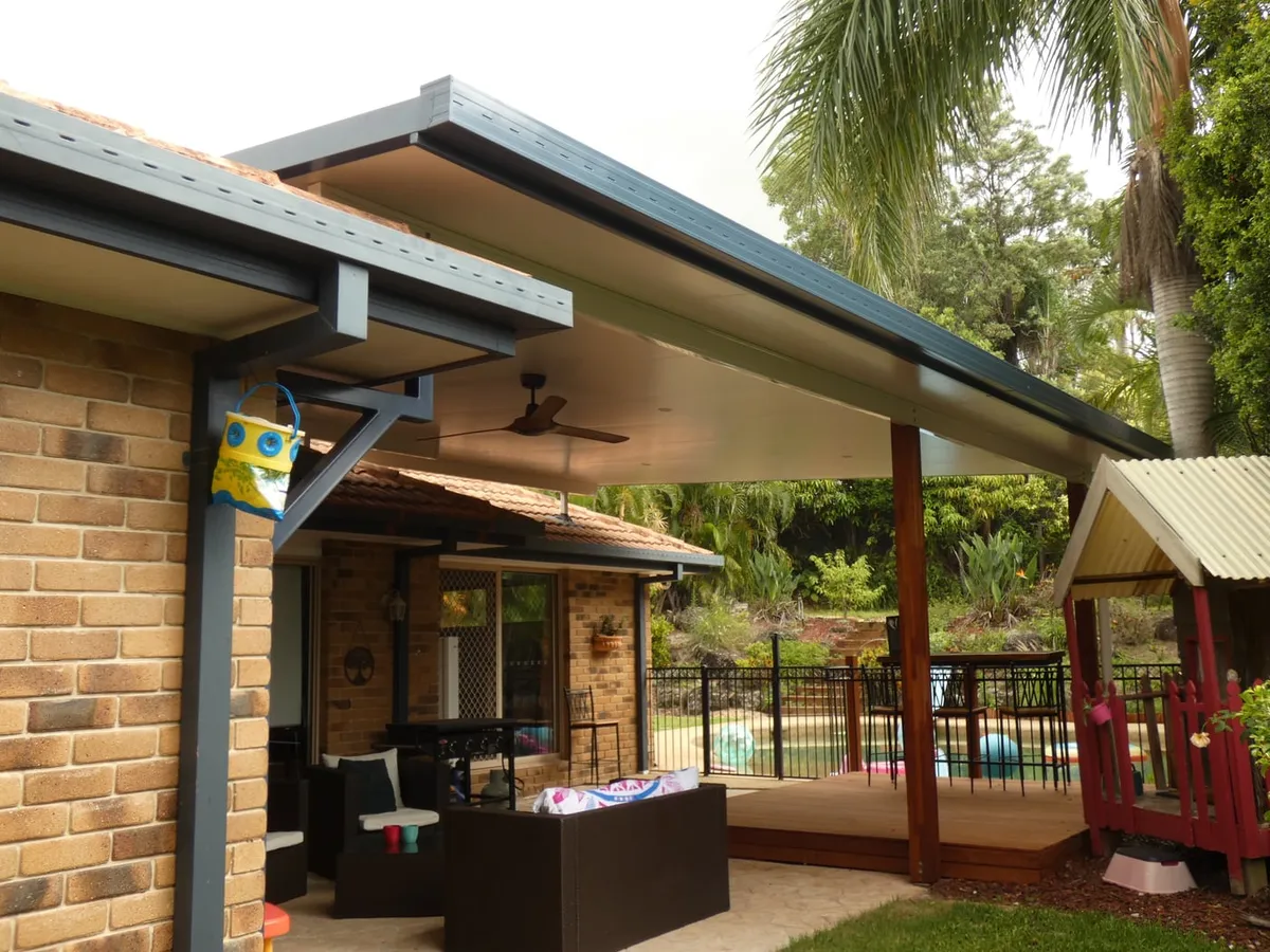Open-air timber pergola in a Queensland backyard