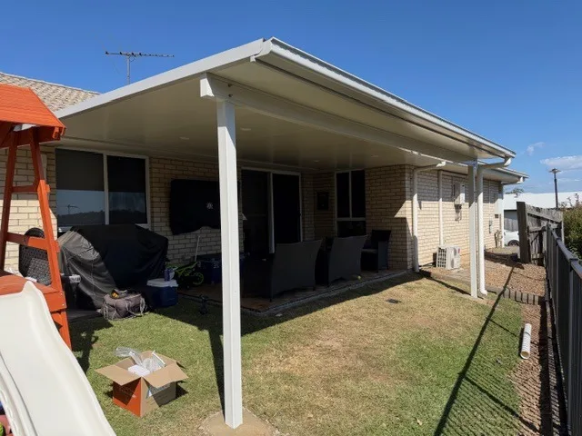 A custom patio built by Dam Good Patios across a Brisbane backyard